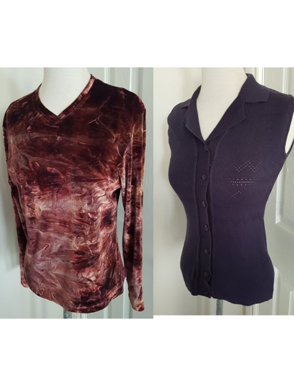 2~Woman Brown velvet long sleeve V-neck Pullover & sweater Vest by Thomo M